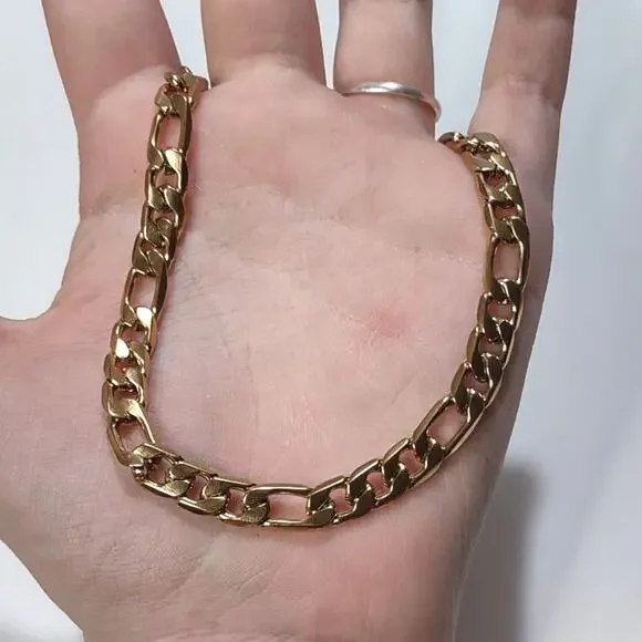 18k Plated Necklace & Bracelet Set Gold Figaro Valentines Birthday Gift - NEW!!!